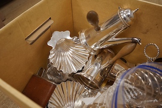 A collection of silver plated wares. Toast rack 16.5 cm wide. Condition - variable, mostly good